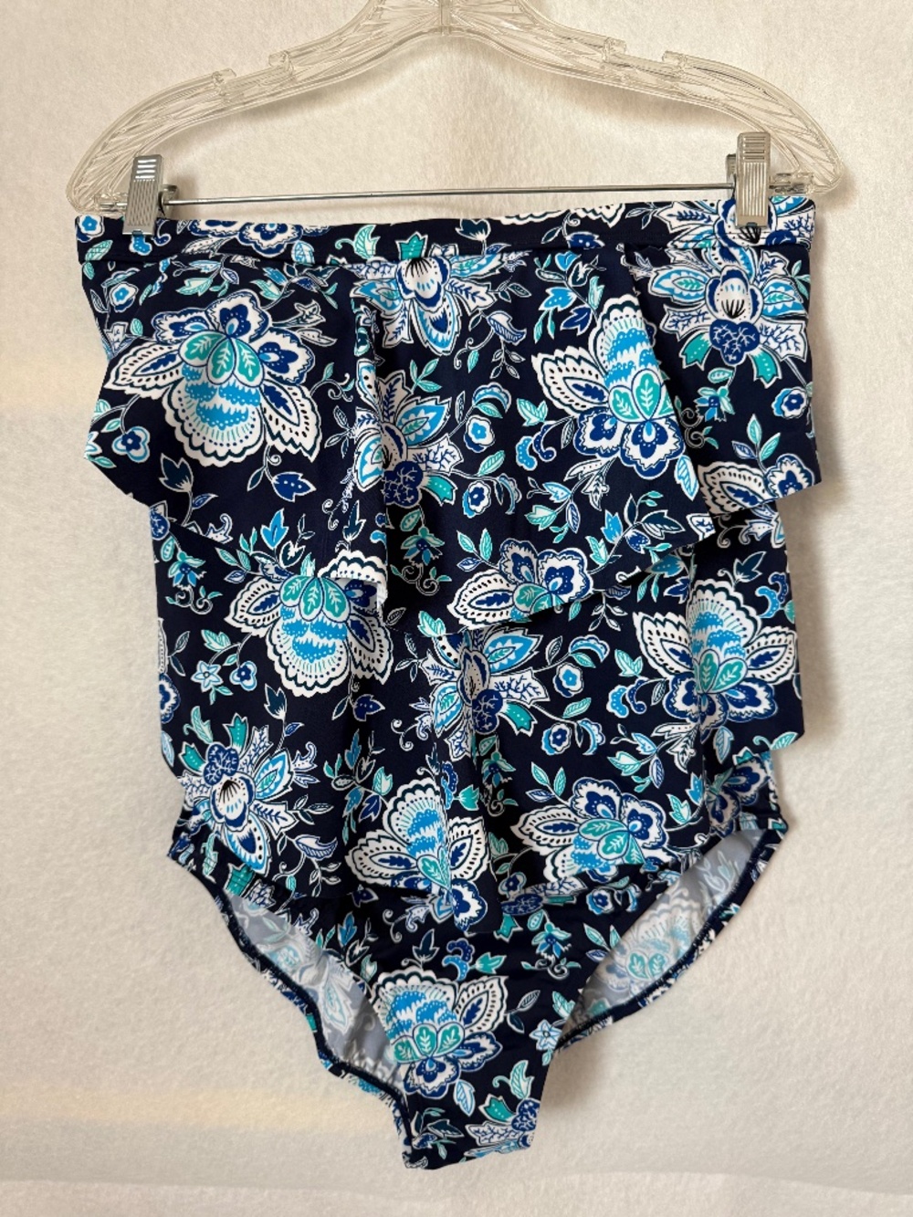 NWOT Jantzen Blue Floral Tiered Ruffles One Piece Swimsuit 14